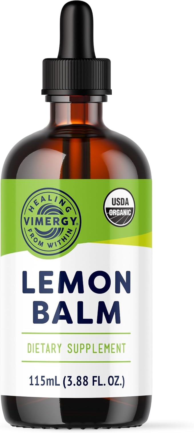 Vimergy Organic Lemon Balm Tincture Herbal Supplement – 175 mg of 10:1 Lemon Balm Extract per Serving, can be Used in Tea - USDA Certified Organic, Non-GMO, Alcohol-Free –115 mL (1 mL/Serving)