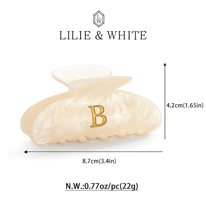 LILIE&WHITE Acrylic Letter Hair Clips For Women Stylish B Monogram Hair Claw Alphabet Hair Clip Fashion Glitter Claw Clip Elegant And Durable Hair Accessory Large Hair Clips B
