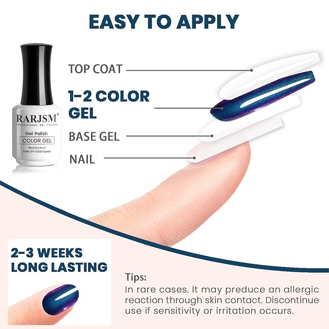RARJSM Chameleon Gel Nail Polish Dark Blue to Purple Multichrome Color Changing Holographic Glitter Gel Polish Curing Requires Sparkle Shimmer Nail Gel Varnish Soak Off DIY at Home Salon 15ml