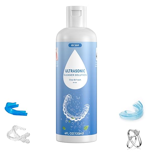 BCOM Retainer Cleaner Solution, Ultrasonic Jewelry Cleaner Solution Deep Clean for Retainer, Mouthguards, Night Guards, Aligners and Jewelry Ring, Odor Stain Remover for Ultrasonic Machines (4 oz)