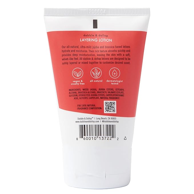 Dabble & Dollop Strawberry Lotion, Layering Lotion, Hydrating Scented Lotions for Kids, All-Natural, Dermatologist Tested, Vegan & Cruelty-Free (3.4oz, Pack of 2)