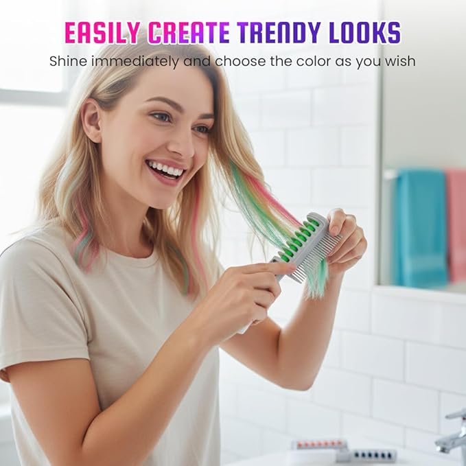 Festive Fun Hair Chalk Combs, 2026 DIY Temporary Hair Color, Colors Instant Hair Color Comb For All Ages For Birthday Party, Christmas Cosplay (10 Colors)