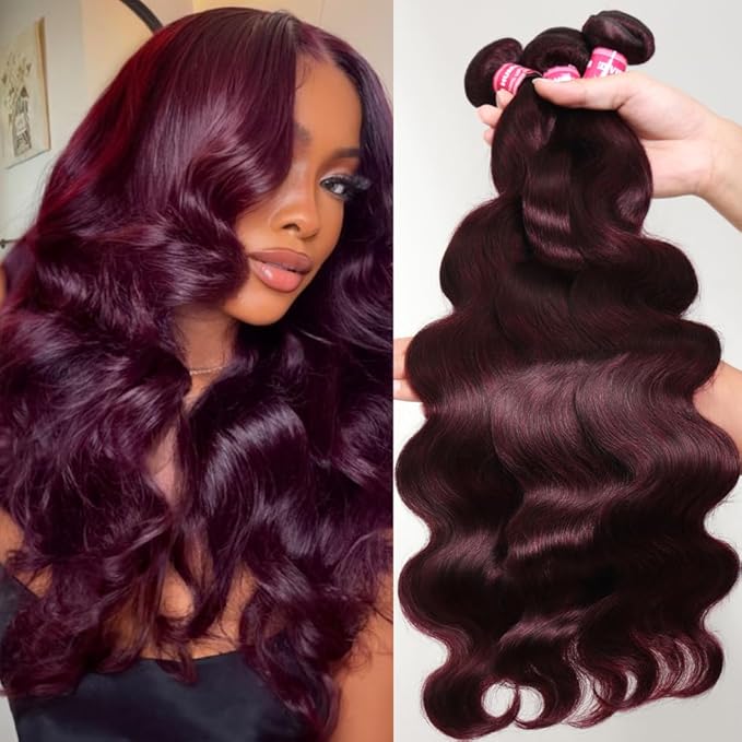 UNICE 12A Human Hair Bundles 16 18 20 inch Body Wave Bundles Human Hair 100% Unprocessed Brazilian Raw Hair Quick Weave Extensions Cherry Black No Shedding No Tangle