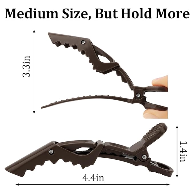 24 Pack Alligator Hair Clips for Styling, Sectioning Crocodile hair Clips Professional Barber Accessories for Salon of Thick Curly Volume Hair (Dark Brown)