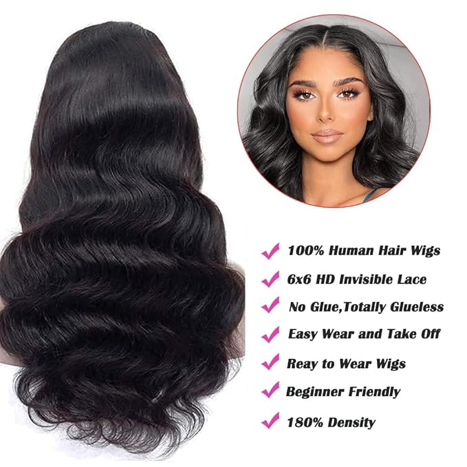 IUPin 34 Inch 5x5 SKINLIKE Real HD Lace Closure Wear and Go Glueless Wigs Human Hair Pre Plucked Pre Cut HD Lace Closure Wigs Human Hair 180% Density Body Wave Lace Frontal for Women Bleached Knots