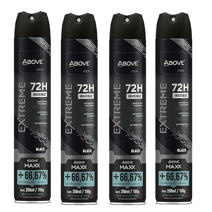ABOVE Extreme Men Black MAXX - 72H Antiperspirant Spray Deodorant for Men 8.45 Fl Oz(4 Pack) | Aluminum-Free | Fresh Mist, No Stain & Alcohol, Long-Lasting Men's Deodorant Spray | Lavender and Oliban