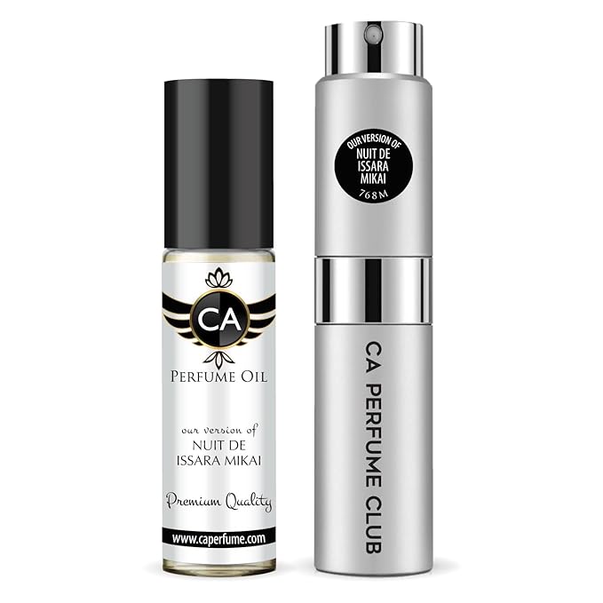 CA Perfume Duo Impression of Nuit Miyake For Men Perfume Layering Set Mens Cologne Long Lasting Travel Size EDP + Body Oil Roll-On Bottle 0.27 Fl Oz+0.33 Fl Oz
