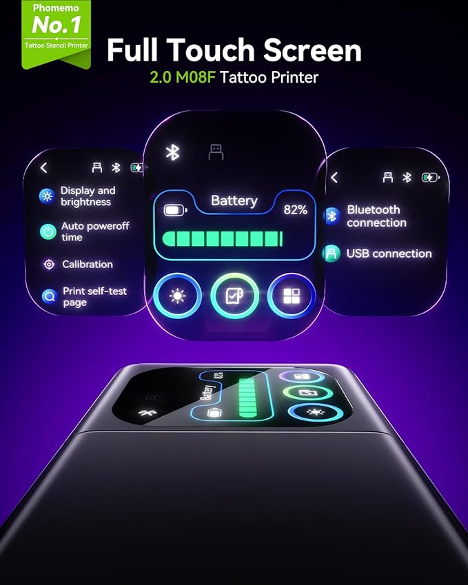 Phomemo M08F Plus Tattoo Stencil Printer with Touchscreen, Bluetooth Tattoo Printer Machine with 10pcs Premium Transfer Paper, Compatible with Phone/Tablet/PC, Tattoo Supplies for Tattoo Artists