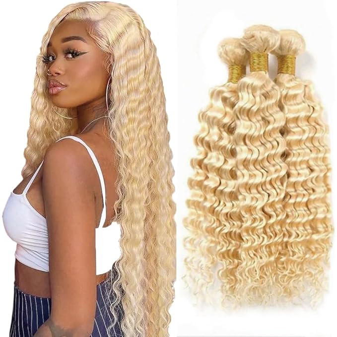 34 34 34 Inch 613 Bundles Human Hair Blonde Deep Wave Bundle Brazilian Virgin Hair 3 Bundles 613 Deep Wave Human Hair Bundle Hair Extensions