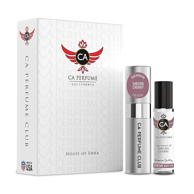 CA Perfume Impression of Sakura Cherry for Women & Men Eau De Parfum Spray Long Lasting Floral Perfume Layering Set 0.27 Fl Oz + 0.33 Fl Oz