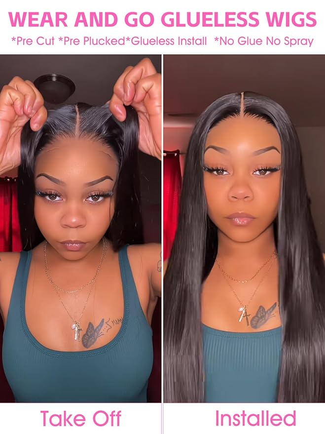 ORIGINAL QUEEN Straight Wear Go Glueless Wigs Human Hair Upgrade 9x6 T-Part Pre Cut Lace Straight Wig Pre-Plucked Flip Over Beginner Friendly Wear Go Drawstring Wig 180% Density 22 Inch