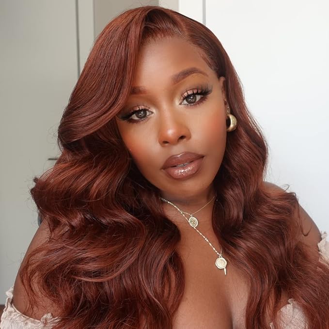 UNICE Reddish Brown Body Wave Human Hair 4x4 Lace Closure Free Part, Brazilian Human Remy Hair Auburn Brown Body Wave Human Hair Closure 33B Color 14 inch