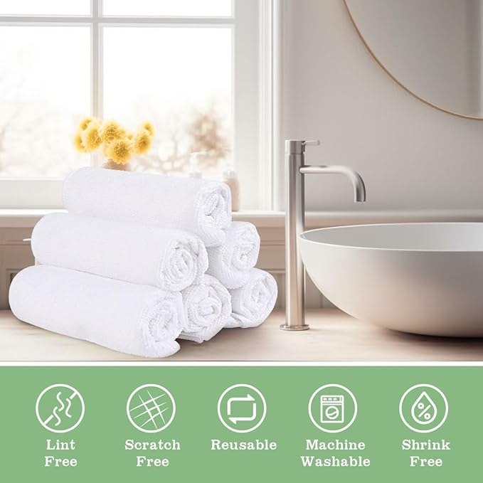 Washcloths Bulk - 200 Pack - Face Towels (12" x 12"), Highly Soft Wash Cloths and Hand Towels, Fast Drying Multi-Purpose Microfiber Cleansing Cloths for Bathroom, Hotel, Spa, and Salon - White
