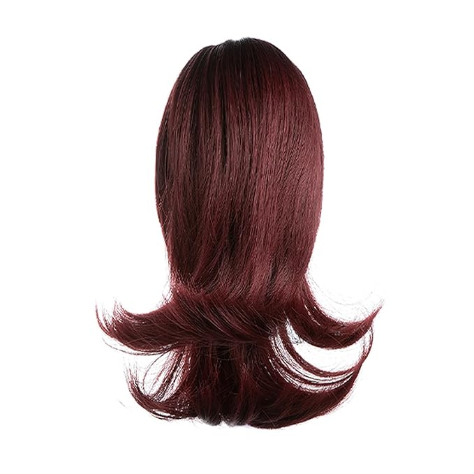 Ponytail Hair Extensions, 12 Inch Claw Clip Ponytail Hair Extensions for Women, Chin Clip Wigs, Soft Synthetic Wigs-Wine Red with Dark Root