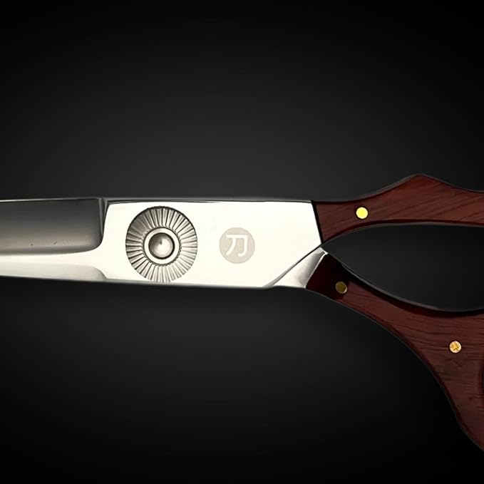 Saki Shears Kigumi Professional 6" Hair Cutting Shears - Sword Style Blade with Wood Accent Finger Holes - 440C Stainless Steel for Hairdressers and Barbers (Brown)