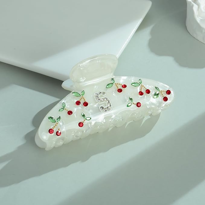 LILIE&WHITE Christmas Gift Acrylic Cherry Letter Hair Clips For Women With RhinestonesInitial Hair Claws For Thick Hairs Trendy Monogram Large Clips Fashion Big Claw Clip Jewelry Gift Alphabet S