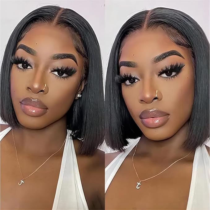 ISEE Hair M Cap 9x6 Bob Wig Human Hair Glueless Wigs Pre Plucked Pre Cut HD Lace Front Glueless Wigs Human Hair 180% Density Short Straight Bob Wigs for Black Women 16 inch