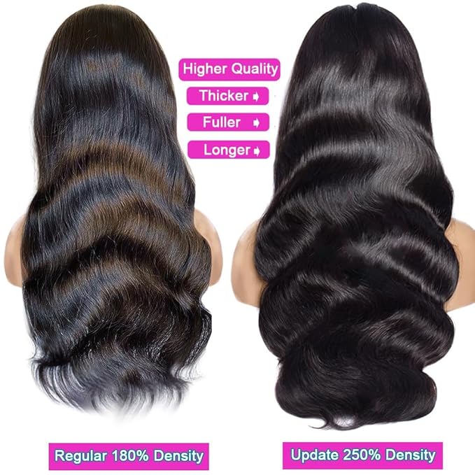 IUPin 250% Density 13x6 HD Body Wave Lace Front Wigs Human Hair 30 Inch Pre Plucked Full Lace Frontal Human Hair Wigs for Women Glueless Wigs Human Hair Bleahched Knots Body Wave Wigs