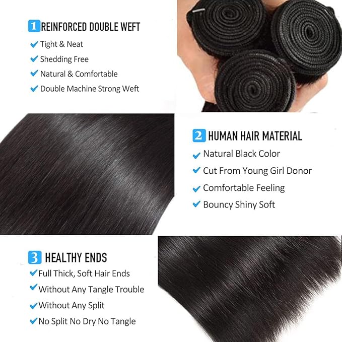 Straight Bundles Human Hair Bundles Straight 150g/3 Bundle 20 22 24 Inch Brazilian Virgin Hair Straight Bundles Human Hair Bundles for Black Woman