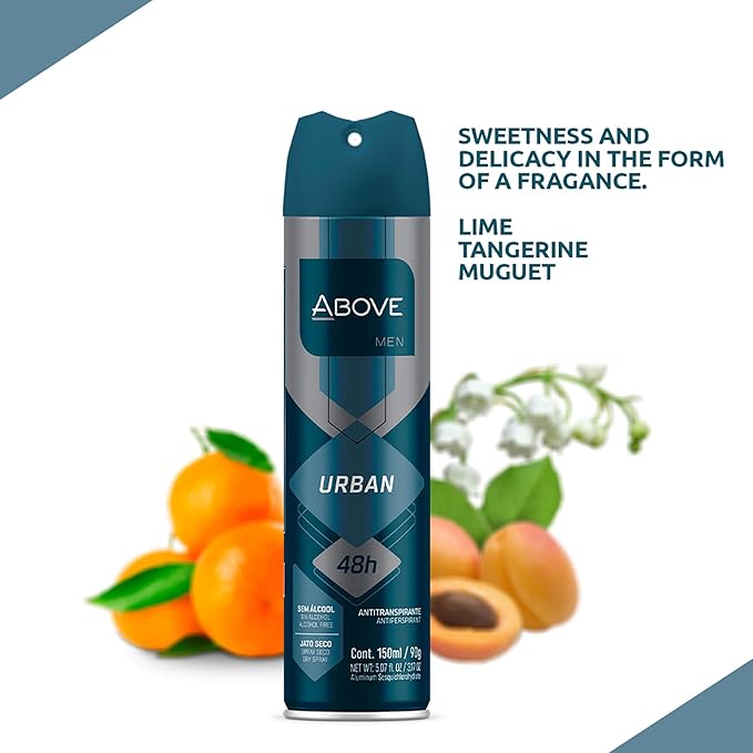 ABOVE 48 Hours Antiperspirant Deodorant, Urban, 4 Pc - Dry Spray Deodorant for Men - Citrus Scent - Antiperspirant Spray - No Stain - Cruelty-Free