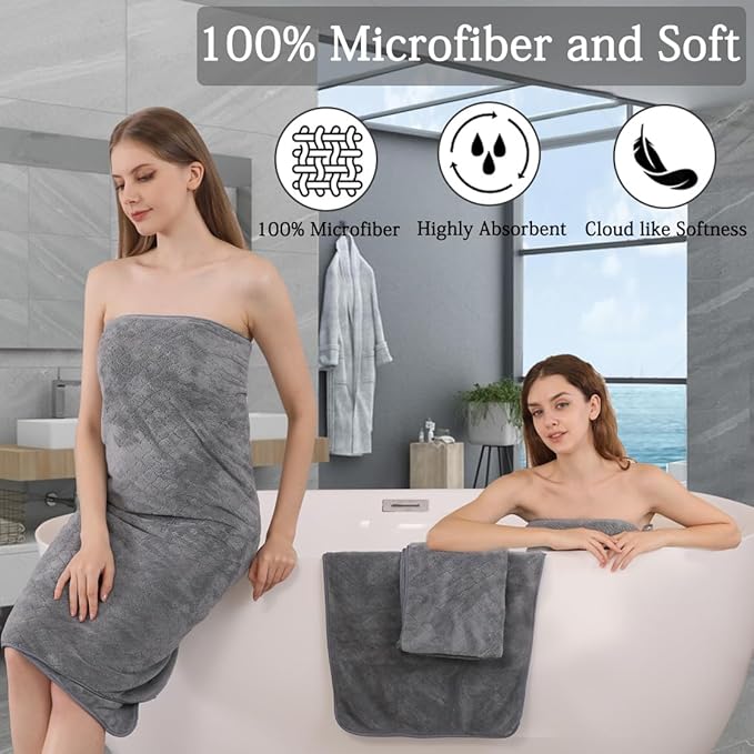 Ycosy 8-Piece Bath Towels Set,2 Oversized Bath Sheet,2 Hand Towels and 4 Washcloths - 600 GSM Soft Microfiber Highly Absorbent Quick Dry Bath Sheet Collection for Bathroom Hotel and Spa,Grey
