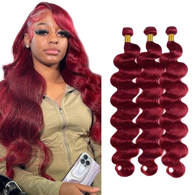 32 32 32 inch 99j Human Hair Bundles Dark Burgundy Body Wave Bundles Red Human Hair Bundle Burgundy Color