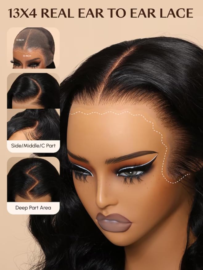 Sunber Yaki Straight Human Hair Pre Everything 13x4 Lace Frontal Glueless Wig Pre Cut Lace Pre Bleached Invisible Knots 180% Density Put on Go Bye Bye Knots No Glue 18Inch Yaki Straight Human Hair Wig