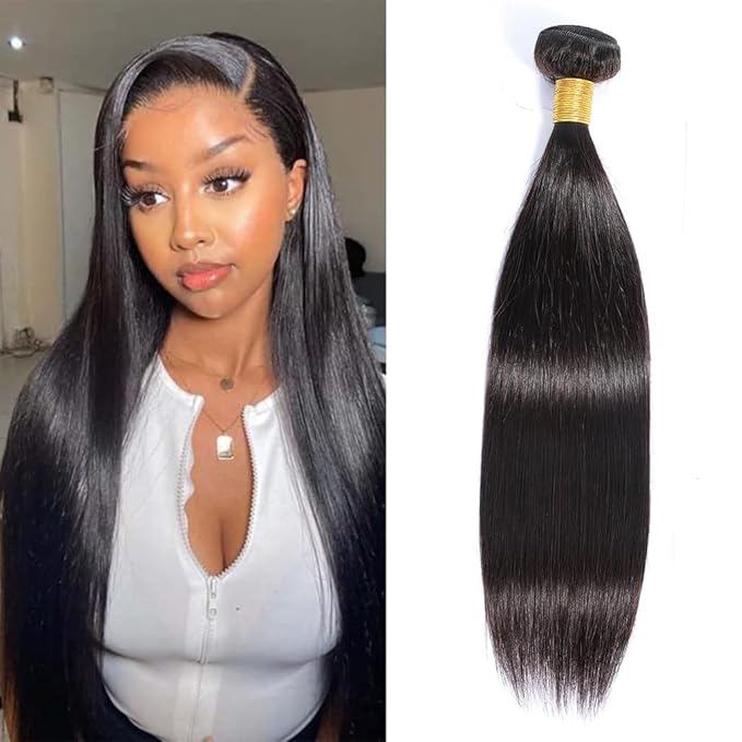 Human Hair Bundle Straight Unprocessed Brazilian Virgin Straight One Bundle 1 iinch Virgin Human Hair Weave Weft Extensions Natural Black Color (100+/-5g)/pc