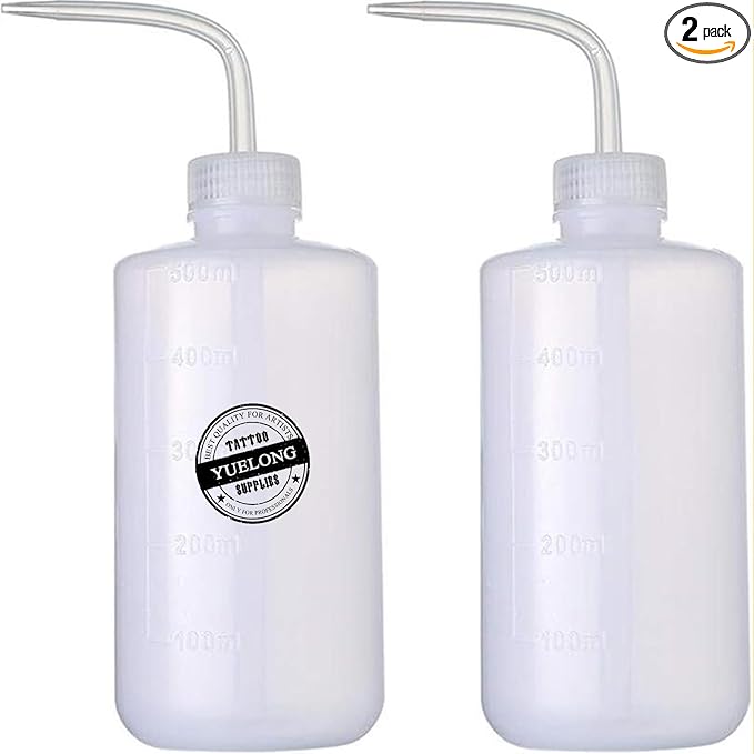 Yuelong Plastic Squeeze Bottle,2Pcs Safety Wash Bottle 500ml Convenient Green Soap Supply Tattoo Squeeze Bottle with Scale Labels Watering Tools for Medical Label Tattoo Supplies(500ml,16oz,1 Bottle)