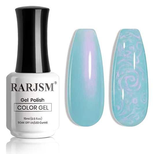 RARJSM Pearl Gel Nail Polish,15ML Lake Blue Pearlescent Gel Polish,Purple Red Shell Glitter Shimmer Mermaid Nail Gel Polish Soak Off LED UV Drawing Swirl Thread Effect for DIY Manicure Use