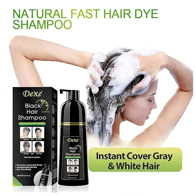 Instant Black Botanical Hair Shampoo - Gentle Ammonia-Free Unisex Formula, 3-in-1 for 100% White Coverage, Lasts 30 Days (Black)