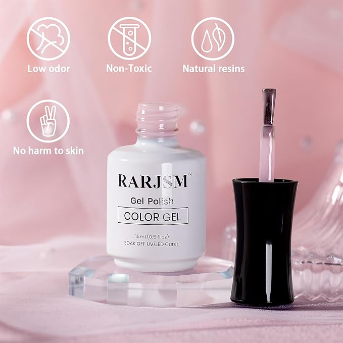 RARJSM Nude Pearl Shell Glitter Gel Nail Polish Bubble Pink Clear Sheer Light Pink with PinkShimmer Gel Polish 15ml Soak Off Transparent Jelly Skin Color Home Salon French Manicure Curing Requires