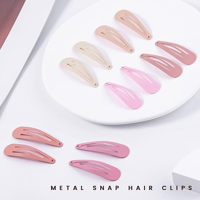 48 PCS Small Metal Barrettes For Women Non Slip Water Drop Snap Clips For Thick Thin Fine Hair Classic Accessories,Pink Rose Red Beige,1.97 x 0.5 In