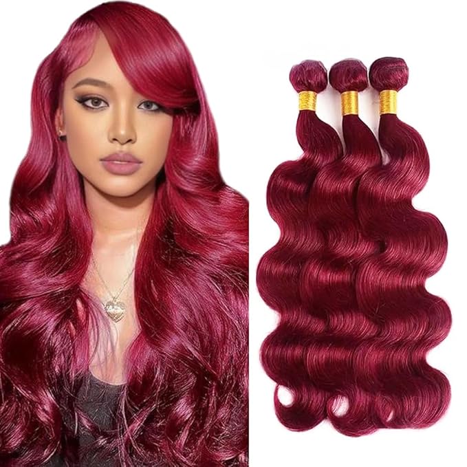 99J Human Hair Bundles Burgundy Body Wave Bundles 22 24 26 Inch 150g Mixed Length Brazilian Remy Red Human Hair Bundle for Women