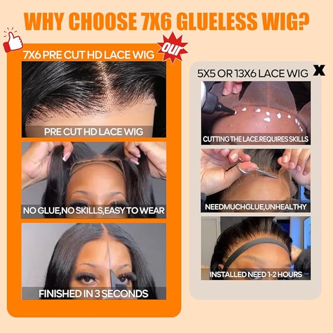 CHEETAHBEAUTY 7x6 Glueless Wigs Human Hair Pre Plucked Pre Cut 36 Inch Body Wave Lace Front Wigs Human Hair for Women 7x6 HD Lace Closure Wigs with Elastic Drawstring 200% Density Natural Color