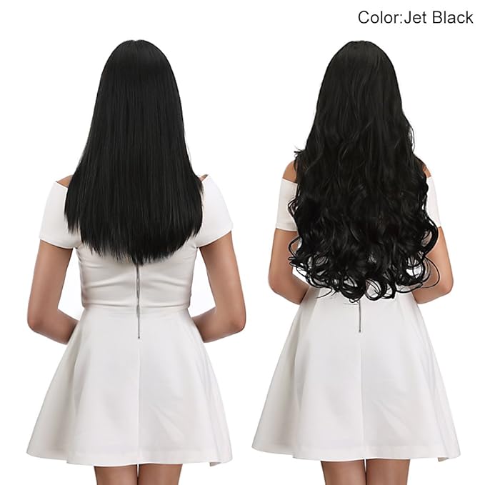 REECHO 24" Curly Wavy 4 Pieces Set Clip in Hair Extensions Natural Black