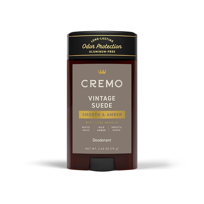 Cremo Vintage Suede Aluminum Free Deodorant for Men, 48-hour Long Lasting Odor Protection, 2.65oz