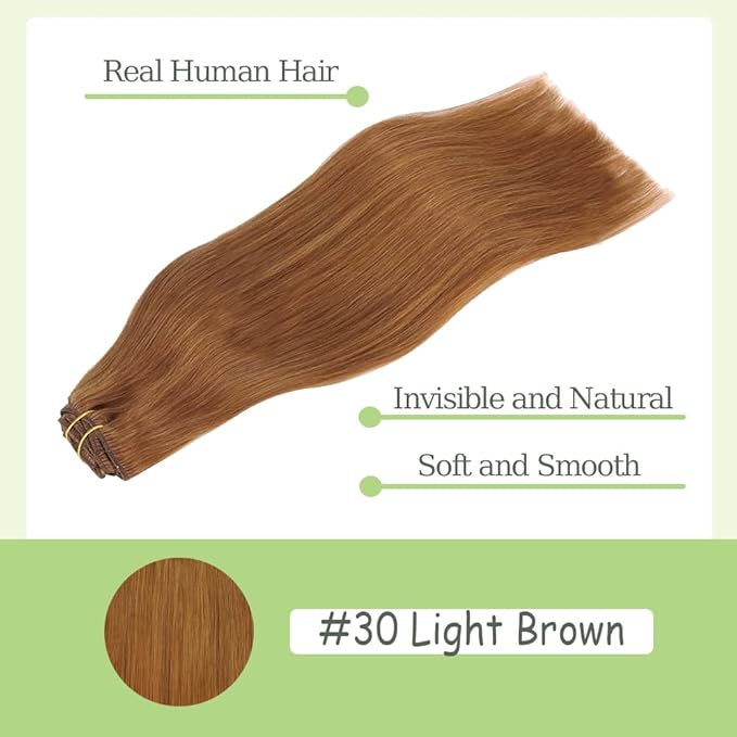 24 Inch #30 Brown Clip in Hair Extensions - Real Remy Human Hair, 120g 7pcs, Brown Human Hair Extensions Clip ins for Women