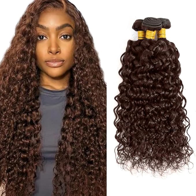 26 28 30 inch Brown Bundle Dark Brown Water Wave Bundles #4 Human Hair Bundles #4 Water Wave Bundle Human Hair Extensions