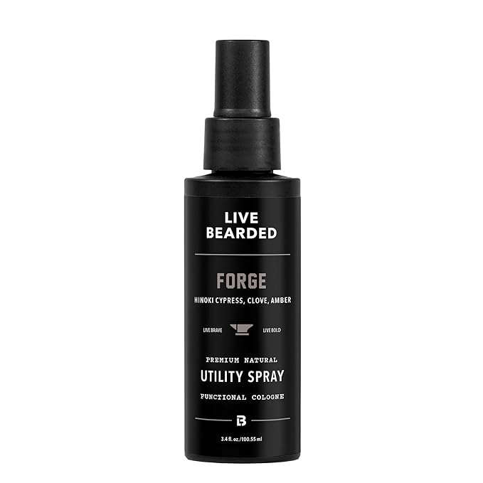 Live Bearded Utility Spray - All Purpose Cologne with Natural Fragrance - Made in the USA - 3.4 fl oz Bottle | Forge Scent - Hinoki Cypress, Clove, Amber