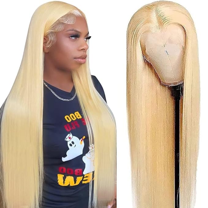 613 13x6 Lace Front Wig Human Hair 250% Density 26 Inch Straight Blonde Lace Front Wigs Human Hair Pre Plucked Glueless 613 HD Transparent Lace Frontal Wigs Human Hair Natural Hairline
