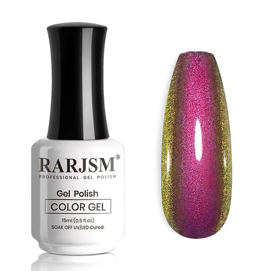 RARJSM Chameleon Gel Nail Polish Purple to Green Multichrome Color Changing Holographic Glitter Chrome Gel Polish Curing Requires Sparkle Shimmer Nail Gel Varnish Soak Off DIY at Home Salon 15ml
