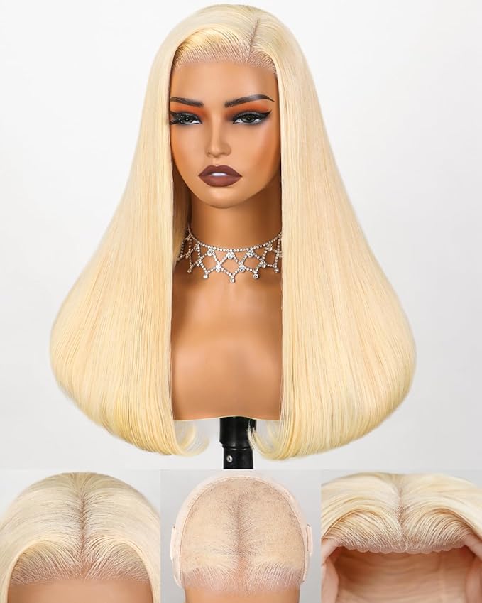 Arabella Hair 5x6 Glueless Wigs Human Hair 613 Lace Front Human Hair Wig Ready to Go 230% Density Pre Cut Pre Plucked Bleached Knots Blonde Straight HD Lace Frontal Wig(18inch, 6X5 Straight Wig)