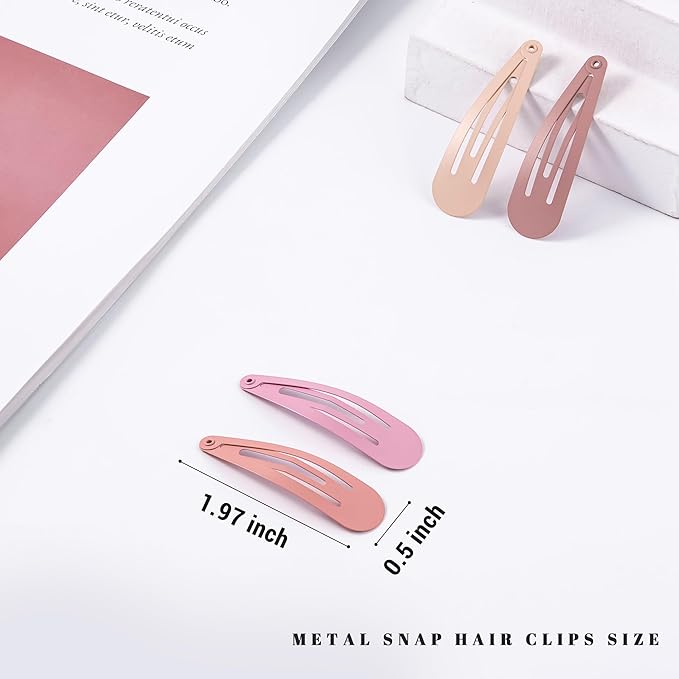 48 PCS Small Metal Barrettes For Women Non Slip Water Drop Snap Clips For Thick Thin Fine Hair Classic Accessories,Pink Rose Red Beige,1.97 x 0.5 In