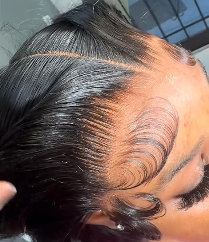 NESMON 13x6 Full Frontal Real SKINLIKE HD Lace Wig, 0.10mm Ultra-thin Invisible HD Lace 200% Density Pre-Plucked Hairline Bleached Tiny Knots Swiss Lace Front Wigs Human Hair 28 Inch