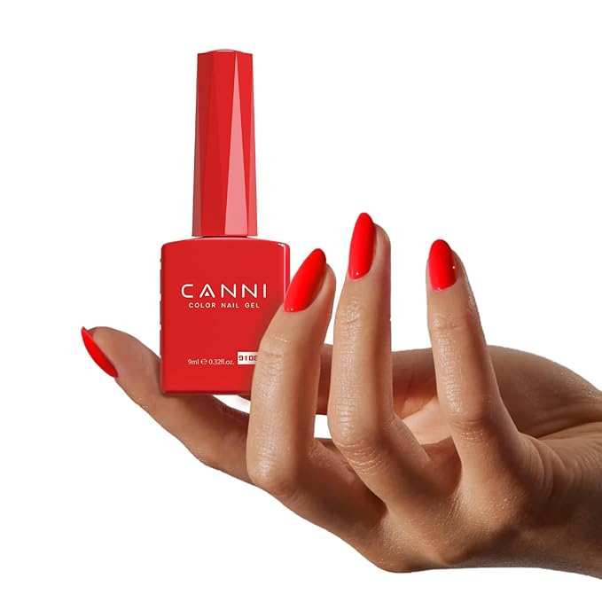 CANNI Red Gel Nail Polish, 1Pcs Bright Red Gel Polish Neon Color High Gloss Soak Off U V Manicure Salon DIY