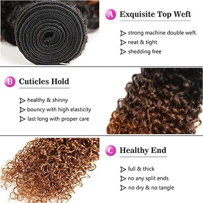 28 30 32 inch Omber Brown Bundles Human Hair #4 Kinky Curly Bundles 3 Tone Black Roots to Brown Bundle