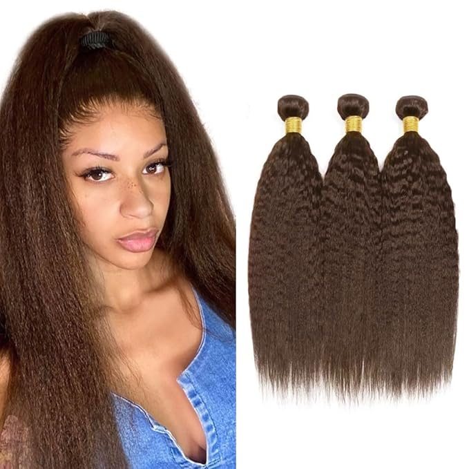 26 28 30 inch Brown Human Hair Bundles #4 Yaki Bundles Chocolate Brown Bundle #4 Human Hair Bundle