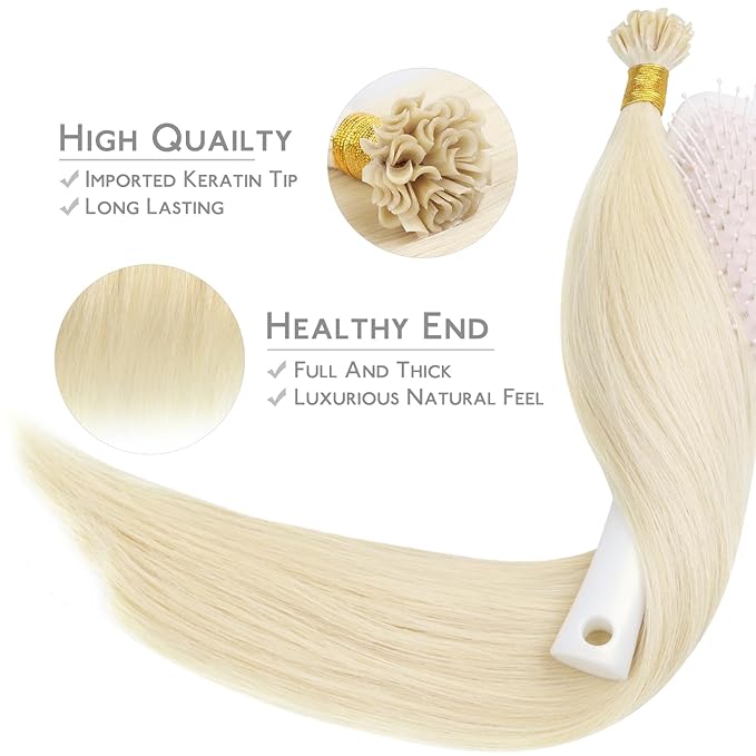 WENNALIFE U Tip Human Hair Extensions - 50g 50s 16 Inch Platinum Blonde Remy Hair - Invisible Straight Keratin K Tip Real Human Hair