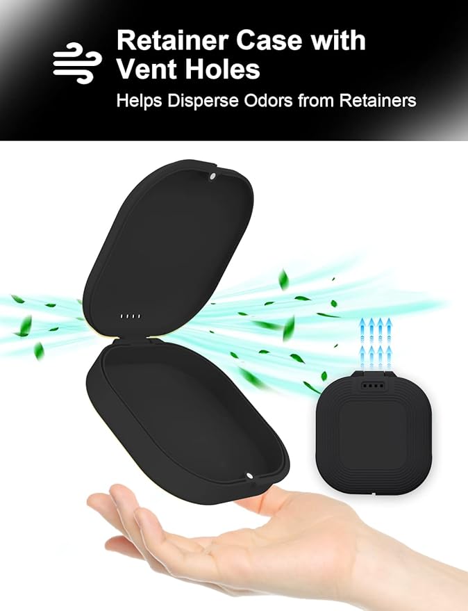 Slim Aligner Case with Vent Holes, Compatible with Invisalign, Cute Case with Retainer Removal Tool and Brush, Black